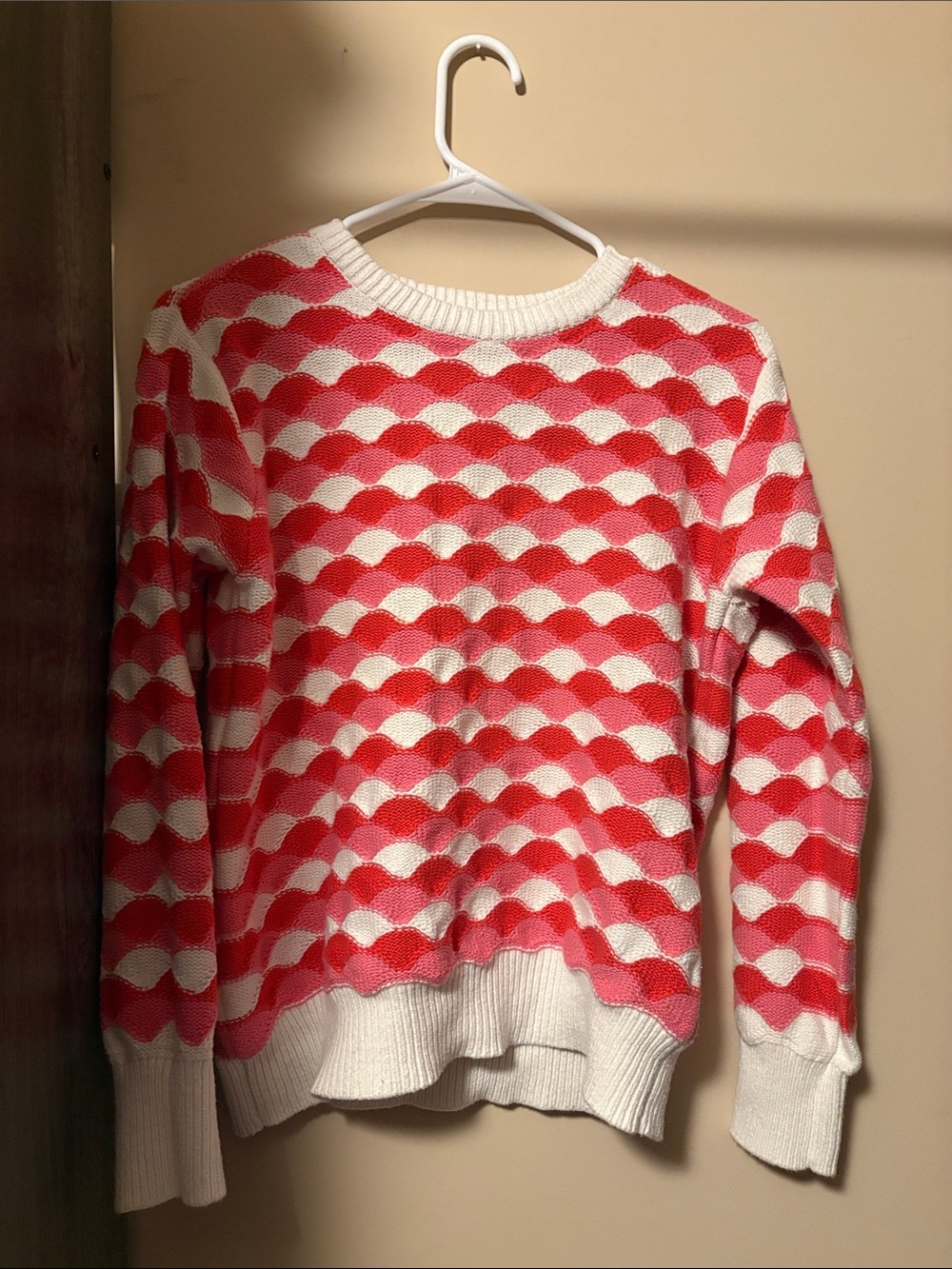 St. John's Bay Pink and White Scallop-Pattern Crewneck Sweater
